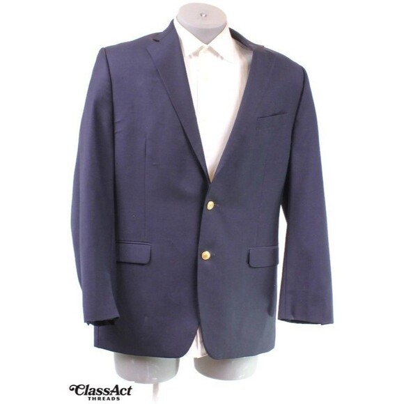 Lauren Ralph Lauren 100% Wool Blazer Mens Navy Blue 2 Gold Buttons Classic 42L - Picture 1 of 10